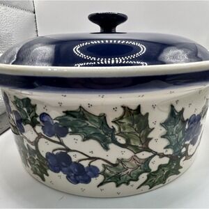 Vintage Ceramic Stoneware Covered Casserole with Lid - Unmarked Floral Ivy Vine